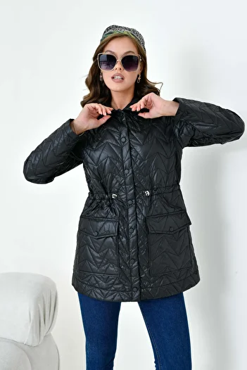 FTZ WOMEN Women's Black Quilted Hoodie - 30628