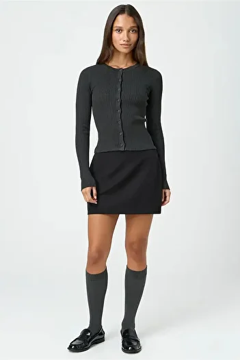 Madmext Anthracite Buttoned Long Sleeve Camisole Cardigan Mg2177
