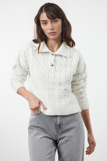 Trendyol Collection Glitter Soft Textured Knitwear Sweater - Bone Twoaw25Kz00138