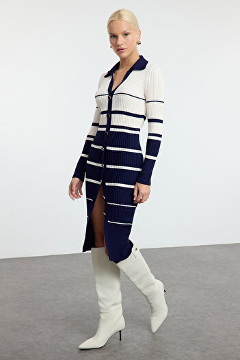 Trendyol Collection Navy Blue Midi Block Striped Knitwear Dress - Twoaw25El00015
