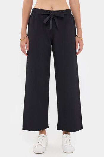 Hiccup Bowknot Foot Striped Trousers with Lace up Detail