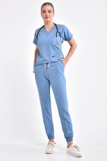Owlet Medikal Light Blue Lycra Surgical Nurse Uniform Set with Elastic Legs