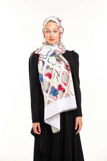 19V69 ITALIA Cream Beige Geometric Pattern Pavia Series with Shawl Scarf Hanger and Gift Set 90x200 Cm