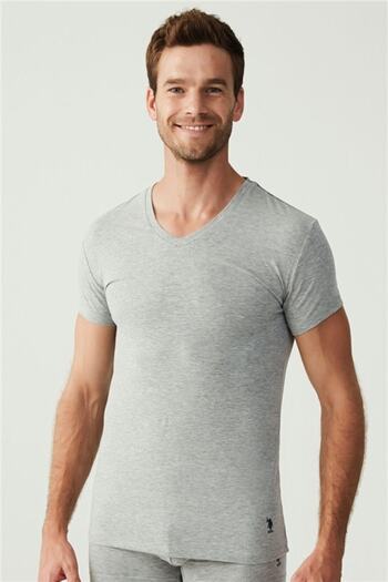 U.S. Polo Assn. 80194 Men's Gray Melange 2-Piece Short Sleeve V-Neck Undershirt