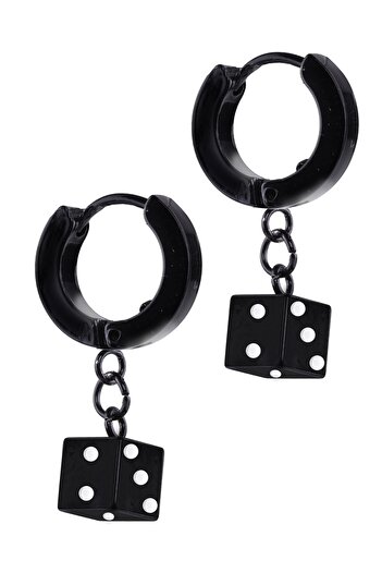 LABALABA Men's Black Color Dangle Steel Earrings with Dice Objects
