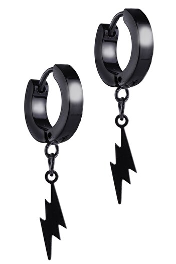 LABALABA Men's Black Color Dangle Steel Earrings with Lightning Bolt Object
