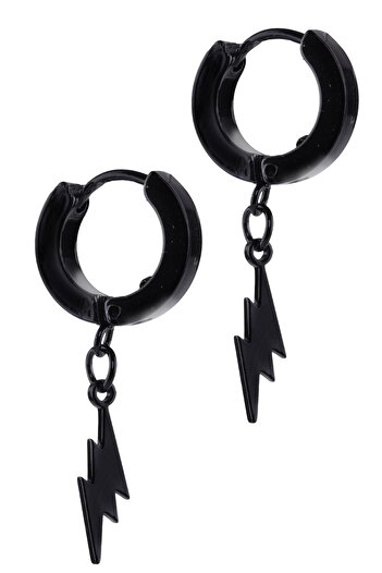 LABALABA Men's Black Color Dangle Steel Earrings with Lightning Bolt Object