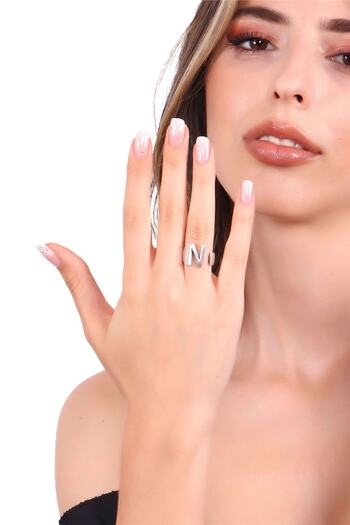 LABALABA Women's Antique Silver Plated Adjustable Letter N Ring