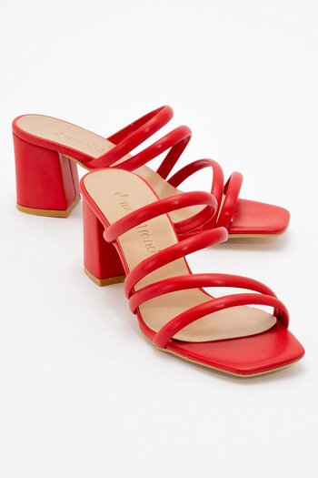 Ccway 4-Piece Women's Heeled Slippers RED SKIN