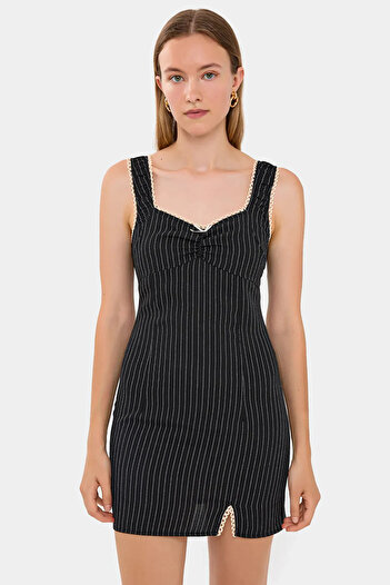 Hiccup Striped Ribbon Mini Dress - Slit Detail