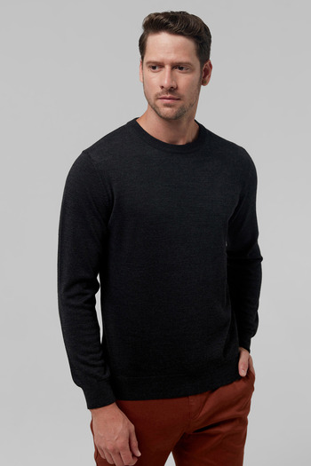 D'S Damat Regular Fit Gray Plain Knit Cotton Blended Knitwear Sweater