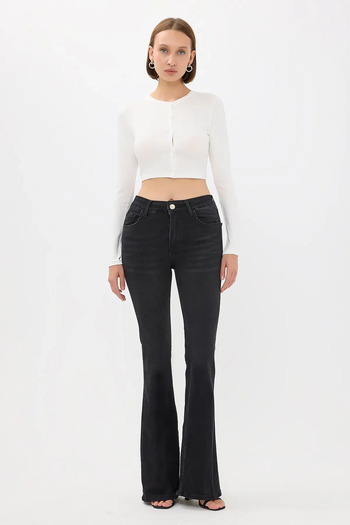 Hiccup Long Sleeve Bike Collar Buttoned Crop Top