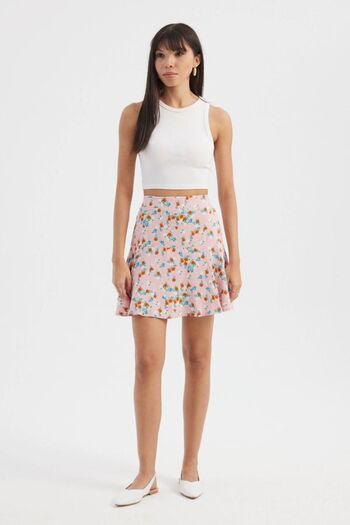 Hiccup High Waist and Flounce Floral Patterned Mini Skirt