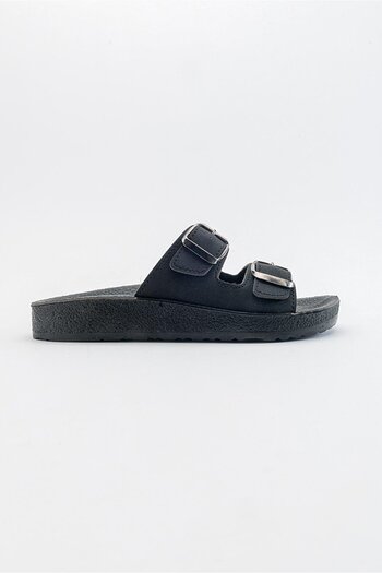 Ccway Γυναικείες Flat Παντόφλες με 2 Πόρπες Μαύρες