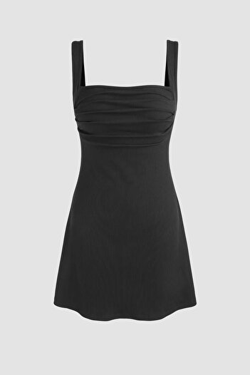 Hiccup Square Neck Mini Dress - Gathered Design