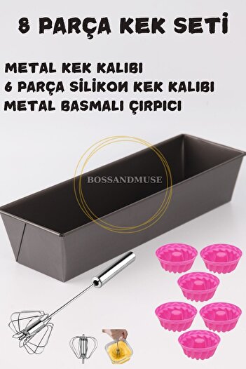 bossandmuse 8 Piece Cake Set Metal Cake Mold 6-Piece Mufin Silicone Cake Mold Egg Beater