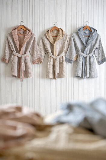 Ecocotton Melinda Çocuk Bornoz %100 Organik Pamuk Müslin Dokuma Hardal
