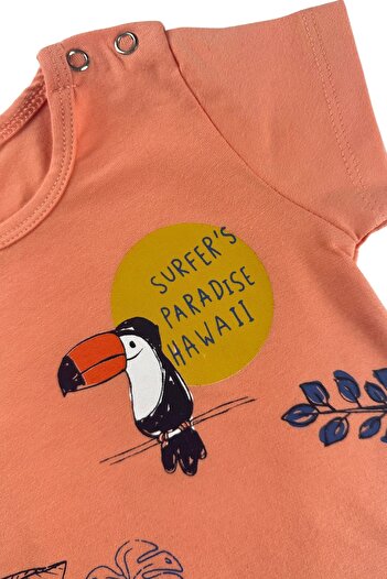 difa kids Orange Parrot Printed Summer Suit for Baby Boy