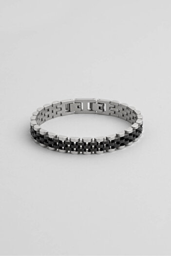 So CHIC... Black Plated Detailed Men's Chain Steel Bracelet