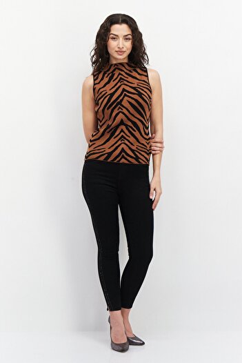 Carmen Marc Valvo Women Mock Neck Sleeveless Top, Brown