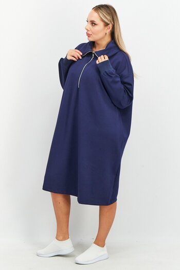 Tchibo Women Solid Zip Sweater Dress, Navy Blue