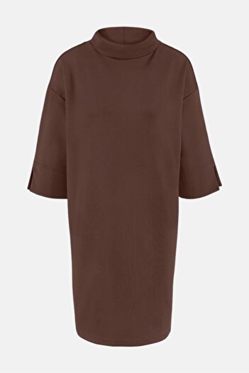 Tchibo Women Cowl Neck Plain Sweatshirt Dress, Dark Brown