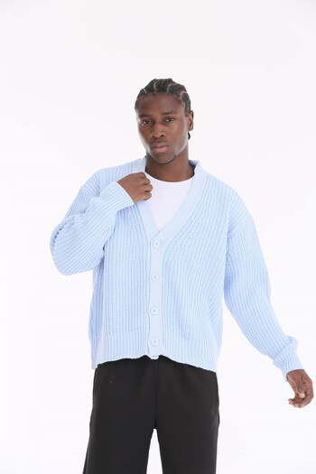 The Champ Clothing Ζακέτα με κουμπιά Baby Blue πλεκτή με λαιμόκοψη