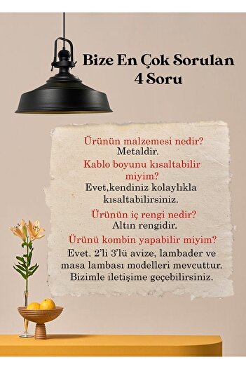Bamyum Siyah Asaletli Tekli Avize Siyah Başlık Retro Sarkıt Lamba Restoran Cafe Salon Avizeleri