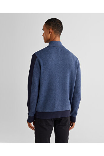 Gant Erkek Lacivert Relaxed Fit Yarım Fermuarlı Renk Bloklu Kazak