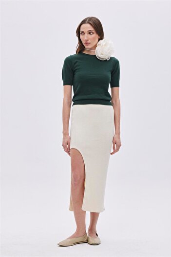 SHERIN Dark Green Short Sleeve Sweater