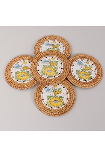 Mylamp Rattan Framed Set of 6 Trivet & Table or Wall Decor 14 cm