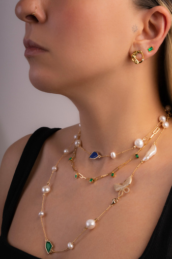 So CHIC... Minimal Zümrüt 18 Ayar Sarı Altın Kaplama Gümüş Baget Küpe