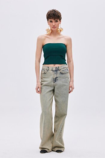 SHERIN Green Layered Strapless Knitwear Blouse