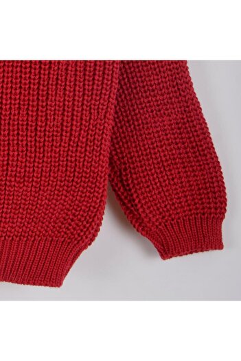 Minora Red Oversize Knitwear Baby Sweater - Thessaloniki Knitted Embroidered