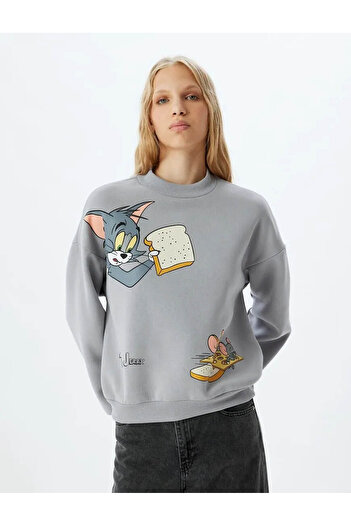 Koton Oversize mikina s potiskem Tom a Jerry - stojáček s límečkem