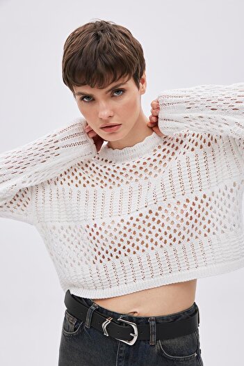 SHERIN Ecru Openwork Knitwear Sweater