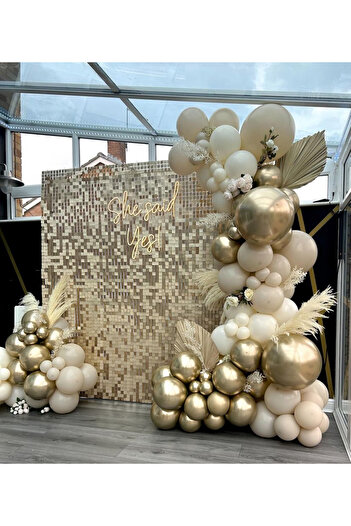Çemrek Süs Parti Retro White Gold Chrome Balloon Chain Set Including 103 Jumbo Balloons