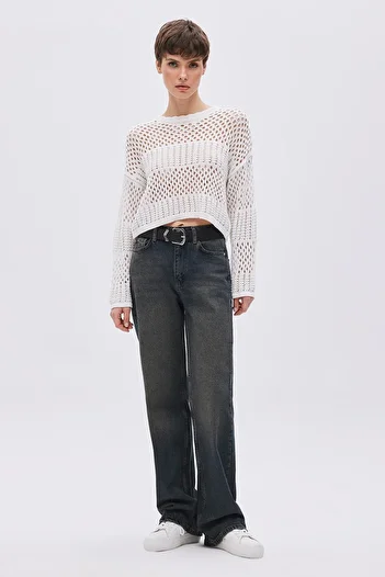 SHERIN Ecru Openwork Knitwear Sweater