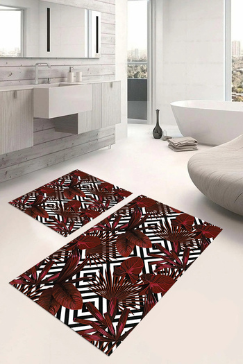 Napoli Home Digital Printed Washable Classic Floral Patterned Bath Mat Toilet Set
