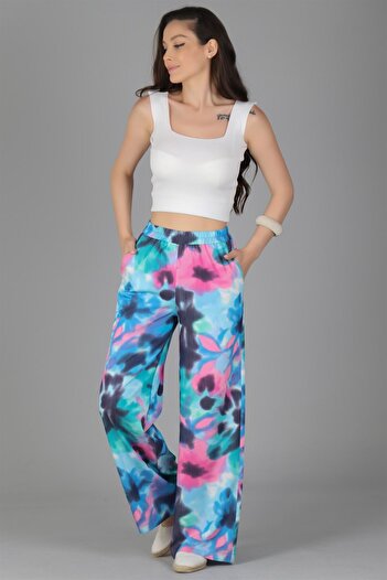 SWEETNESS Pantaloni de damă, cu model batik, cu talie elastică
