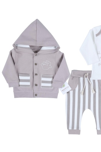 Babydonat Baby Boy Set - Teddy Bear Embroidered, 100% Cotton, Cardigan