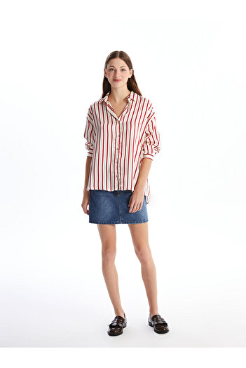 LC Waikiki Lcwk Striped Long Sleeve Oversize Satin Women's Shirt