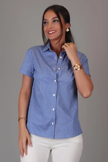 SWEETNESS Indigo Striped Lycra Women's Shirt - Short Sleeve, Cotton Dk002-4