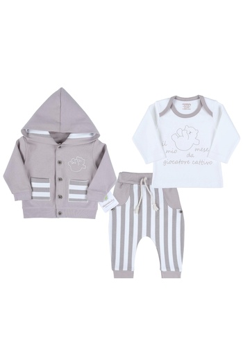 Babydonat Baby Boy Set - Teddy Bear Embroidered, 100% Cotton, Cardigan