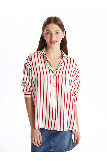 LC Waikiki Lcwk Striped Long Sleeve Oversize Satin Women's Shirt