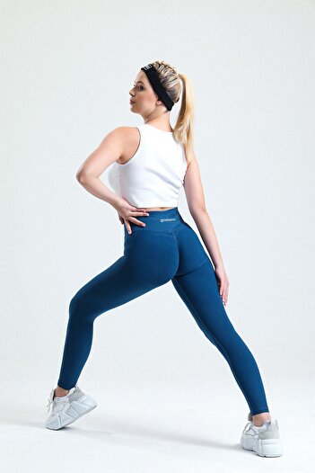 gymhams High Waist Seamless Push up Women's Leggings - Navy Blue, Gathered Hip Shaping