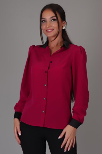 SWEETNESS Fuchsia Satin Women's Shirt - Silk Collar, Long Sleeve