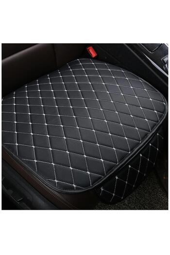 Tegin Car Seat Cushion Front and Back Set 3 Pieces Add Style to Your Vehicle Black Fabric White