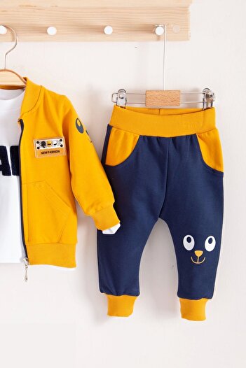 Babydonat New Fashıon Hırkalı 3'lü % 100 Pamuk Erkek Bebek Takımı