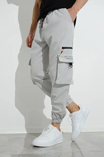 Oksit Bl Non Stop Printed Court Parachute Fabric Tactical Men's Tracksuit Bottom with Cargo Pockets